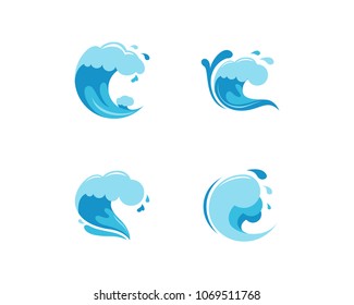 Set of Abstract blue flowing Wave Icon Logo Circle