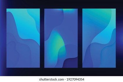 Set abstract blue fluid color wallpaper smart phone vector background