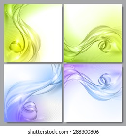 Set of Abstract blue and green wave vector backgrounds