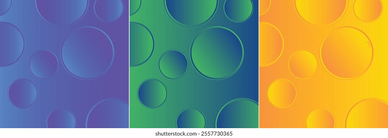 Set of abstract blue green Yellow gradient fluid wave background with geometric shape. Modern futuristic background.