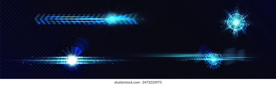 Conjunto de efectos de luz Horizontal azul abstracta del movimiento de luz de alta velocidad tecnológica. Plantilla para diseño e ilustraciones.
