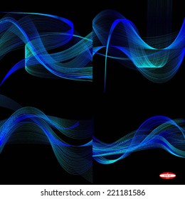 set of abstract blue line cyan wave navy band on black background vector