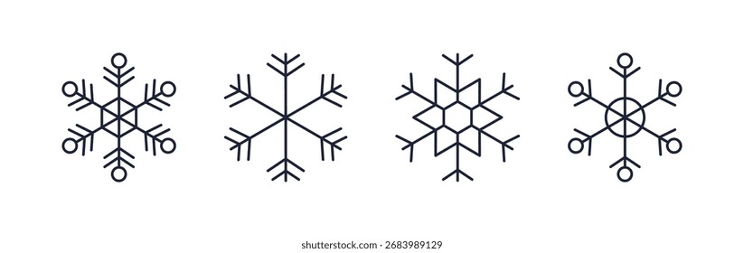 Conjunto de iconos de copos de nieve de línea azul abstracto, colección de símbolo de nieve de copo de nieve para año nuevo, Navidades, tarjetas de diseño de invierno, póster, Anuncio, patrón, anuncio, copos de nieve Vector icono Plantilla