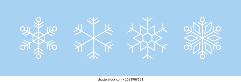set of abstract blue line snowflakes icons, snowflake snow symbol collection for new year, Christmas, winter design cards, poster, banner, pattern, advertisement , snowflakes vector icon template