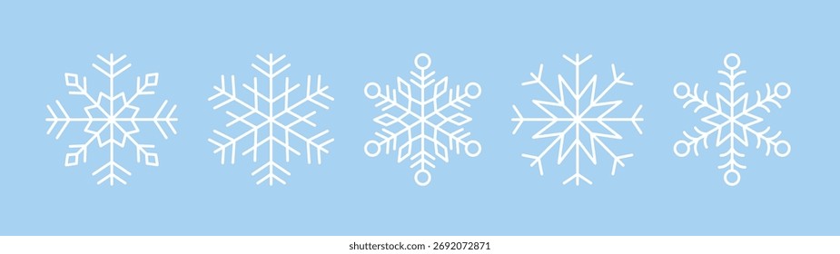 set of abstract blue line snowflakes icons, snowflake snow symbol collection for new year, Christmas, winter design cards, poster, banner, pattern, advertisement , snowflakes vector icon template	