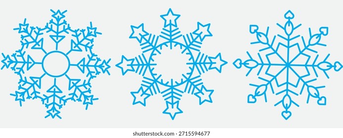 conjunto de ícones de flocos de neve de linha azul abstrata, coleção de símbolos de neve floco de neve para o ano novo, cartões de design de inverno, cartaz, banner, padrão, anúncio, flocos de neve ícone de vetor modelo