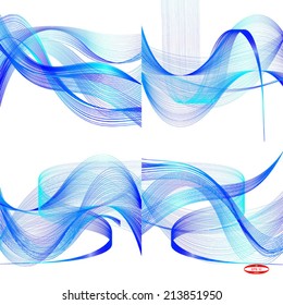 set of abstract blue line turquoise wave cyan band on white background vector