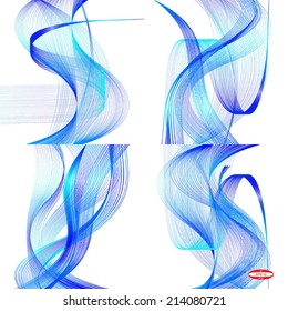 set of abstract blue line turquoise wave cyan band on white background vector