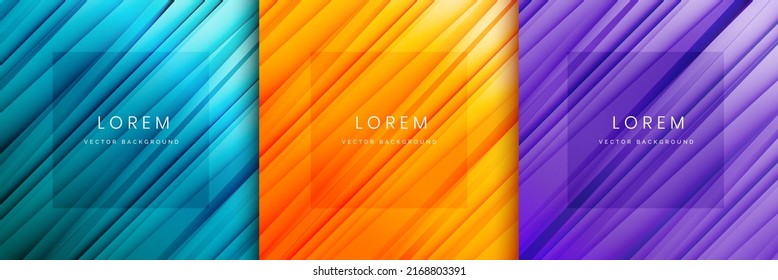 Set of abstract blue, orange, purple, stripe lines diagonal light background. Vector illustration
