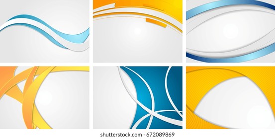 Set of abstract blue and orange wavy backgrounds. Corporate vector design