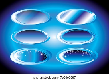 Set of abstract blue oval backgrounds, winter themed, with space for your text. Vector illustration.