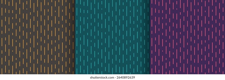 Set of abstract blue, pink and yellow vertical stripes lines dynamic pattern on dark background. Minimalist and simple flat design. Futuristic and technology banner. Vector illustration.
