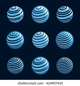 Set of abstract blue planet icons. Vector illustration.
