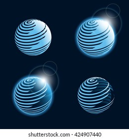 Set of abstract blue planet icons. Vector illustration.
