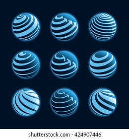 Set of abstract blue planet icons. Vector illustration.

