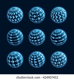 Set of abstract blue planet icons. Vector illustration.
