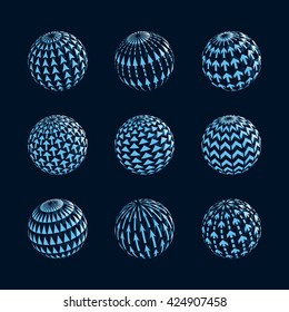 Set of abstract blue planet icons. Vector illustration.
