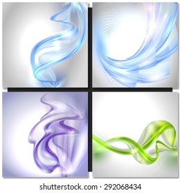 Set of Abstract blue purple green wave vector backgrounds