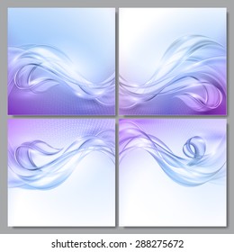 Set of Abstract blue purple wave vector backgrounds