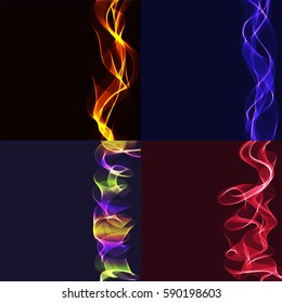 Set of abstract blue, red and dark vector background with glowing ribbons. Vector Illustration. EPS10