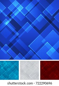 Set abstract blue red gray square shape technology laser background. Vector illustration