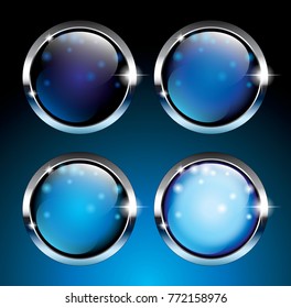 Set of abstract blue round backgrounds, winter themed, with space for your text. Vector illustration.