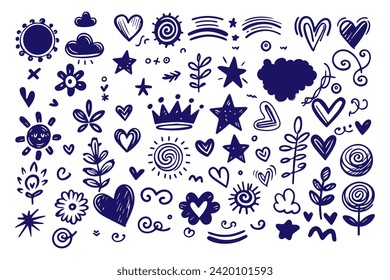 Set of abstract blue scribble doodles