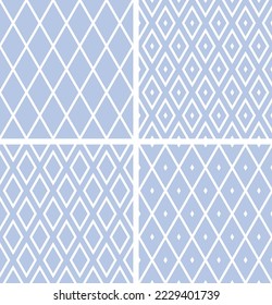 Set of Abstract Blue Seamless Geometric Diamonds Patterns. Vector Art.