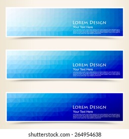 set of abstract blue shiny polygonal banners, vector illustration