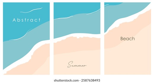 Set of Abstract blue shore beach waves background banner. Summer beach banner. Flat design texture. Vector illustration.