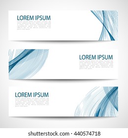 Set abstract blue smooth curve lines background advertising banner.Abstract header blue wave white vector design