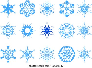 set of abstract blue snowflakes