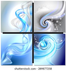 Set of Abstract blue swirl wave vector backgrounds
