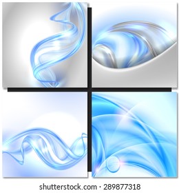 Set of Abstract blue swirl wave vector backgrounds