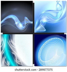 Set of Abstract blue swirl wave vector backgrounds