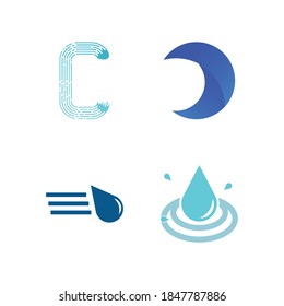 Set of abstract blue symbols, water drops and wave logo template.