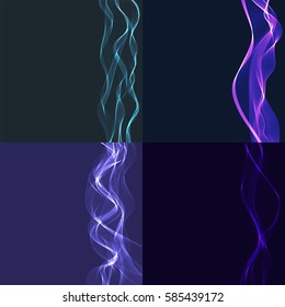 Set of abstract blue vector background with glowing ribbons. Vector Illustration.