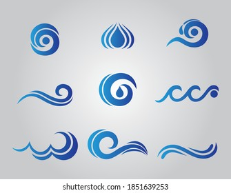 Satz abstrakter blauer Wassertropfen, Logo-Vorlage