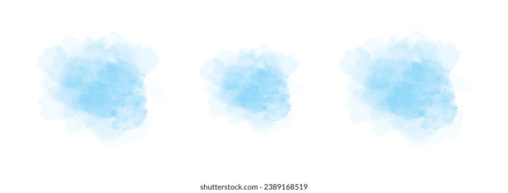 Set of abstract blue watercolor water splash on a white background. Vector watercolour texture in salad color. Ink paint brush stain. Blue splatters spot. Watercolor pastel splash