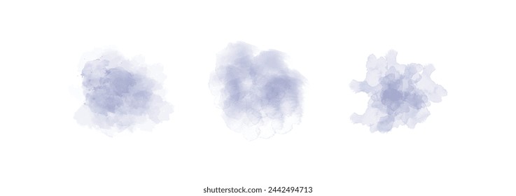 Set of abstract blue watercolor water splash on a white background. Vector watercolour texture in salad color. Ink paint brush stain. Blue splatters spot. Watercolor pastel splash