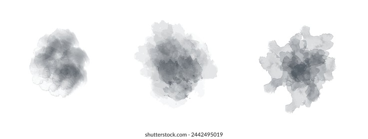 Set of abstract blue watercolor water splash on a white background. Vector watercolour texture in salad color. Ink paint brush stain. Blue splatters spot. Watercolor pastel splash
