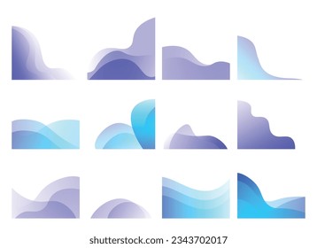 Set of Abstract Blue Wave Background Template. Collection of Overlay Wave Decoration Corner Border Shape. Vector Illustration