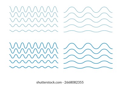 Set of abstract blue wave lines in vector style isolated on white background perfect for marine design sea themes nature illustration and decorative elements.