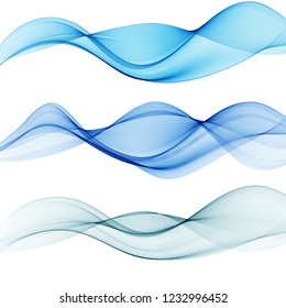 
Set of abstract blue waves. Wave flow motions.