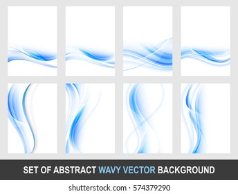 Set of abstract blue wavy vector background. Editable design with place for your content or creative editing.