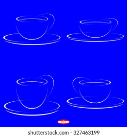 set of abstract blue white cups of coffee isolated on blue background. vector illustration