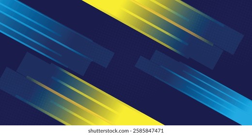 Set of abstract blue, yellow, stripe diagonal lines light on dark blue background. Vector illustration dot