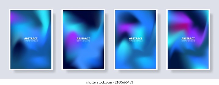 Conjunto de fondos abstractos y borrosos en degradado de color azul y púrpura. Colección de diseños de carátulas, afiches o folletos en tamaño A4. Ilustración del vector