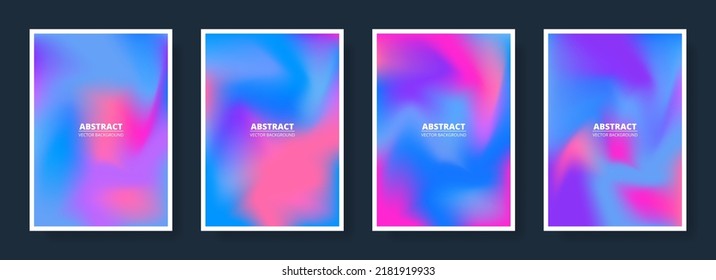 Set abstrakter unscharfer Hintergründe in blauem, rosafarbenem und violettem Farbverlauf. Cover-, Poster- oder Broschüren Designkollektion in A4-Größe. Vektorgrafik