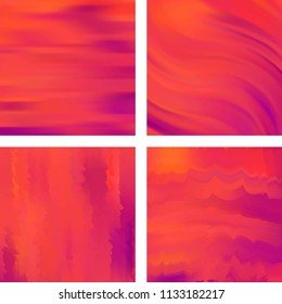 Set with abstract blurred backgrounds. Vector illustration. Modern geometrical backdrop. Abstract template. Red, orange colors. 